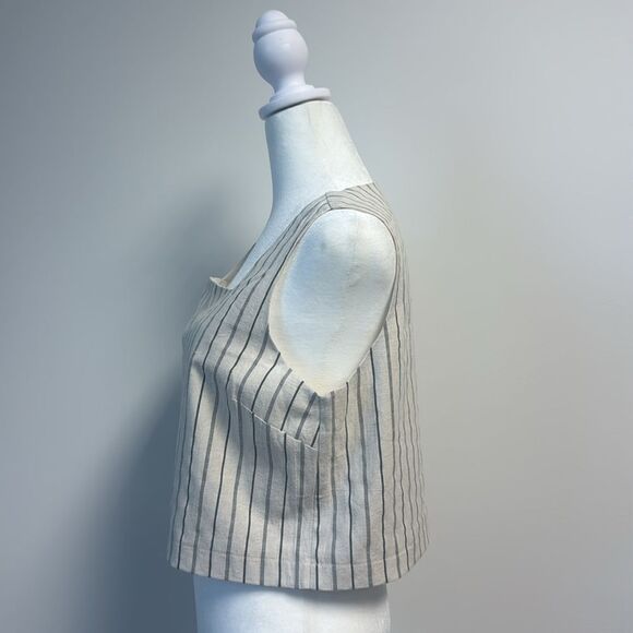 New Allie Rose Striped Linen Square Neck Tank Top S - Picture 2 of 4